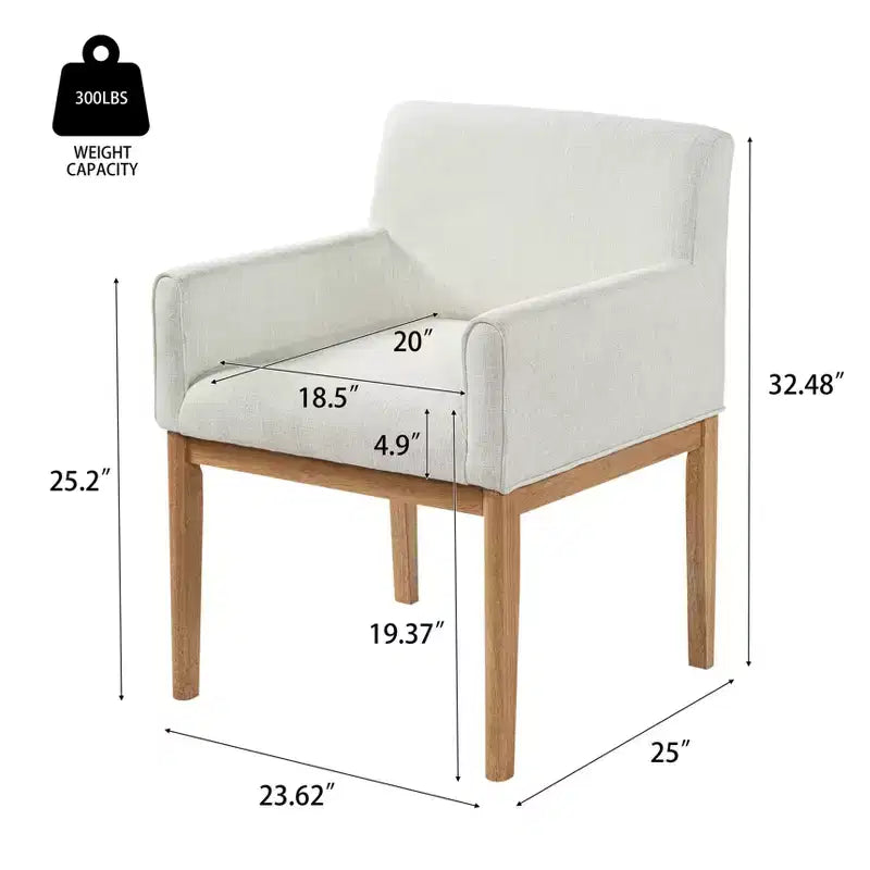 Chaises de salle à manger rembourrées modernes en bois d'hévéa avec accoudoirs (lot de 2)