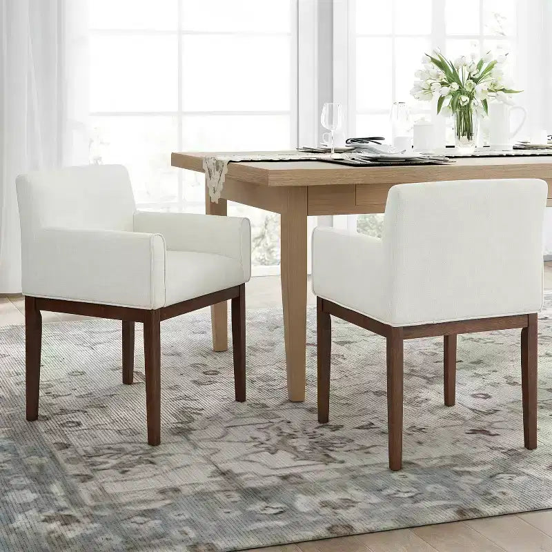 Chaises de salle à manger rembourrées modernes en bois d'hévéa avec accoudoirs (lot de 2)
