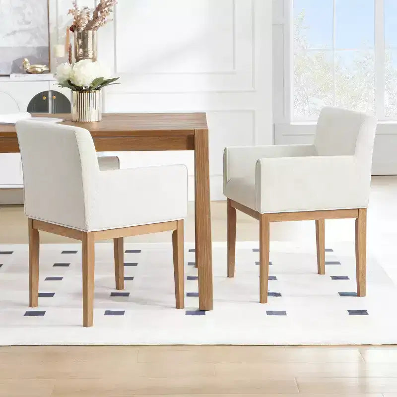Chaises de salle à manger rembourrées modernes en bois d'hévéa avec accoudoirs (lot de 2)