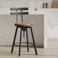 Tabouret de bar Smooth Back brossé argent noir : Structure en fer, Hauteur réglable 26" à 32,5"