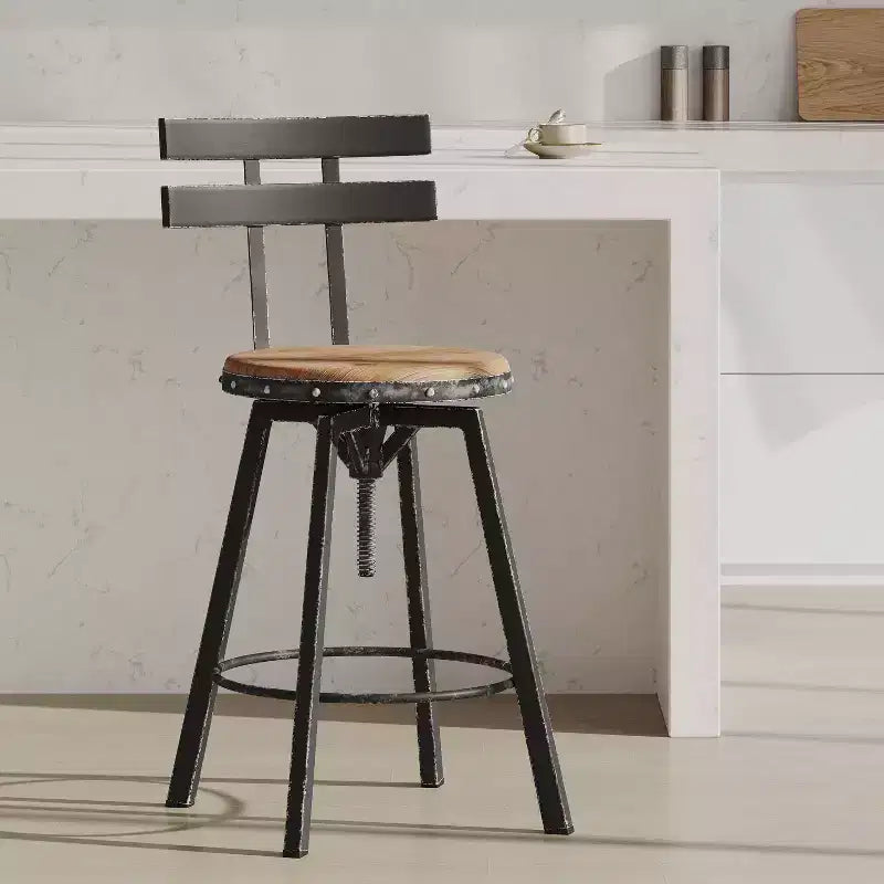 Tabouret de bar Smooth Back brossé argent noir : Structure en fer, Hauteur réglable 26" à 32,5"