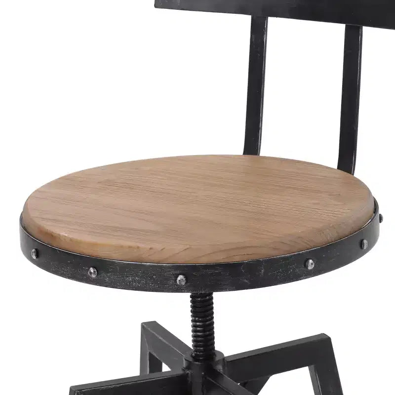 Tabouret de bar Smooth Back brossé argent noir : Structure en fer, Hauteur réglable 26" à 32,5"