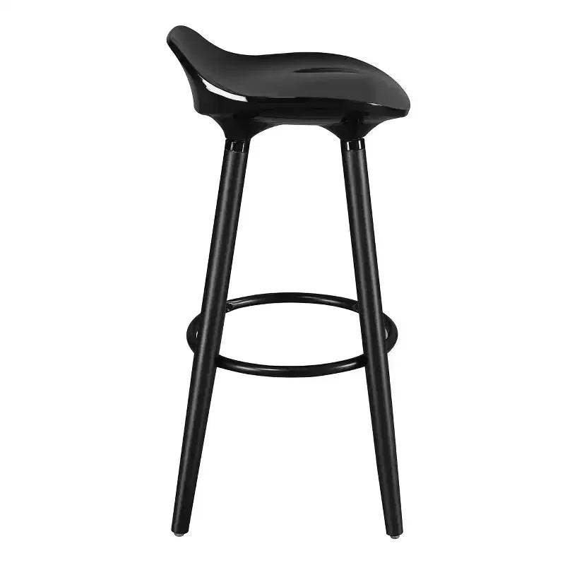 Tabouret de bar noir d'inspiration vintage, dossier bas, pieds en bois, hauteur fixe