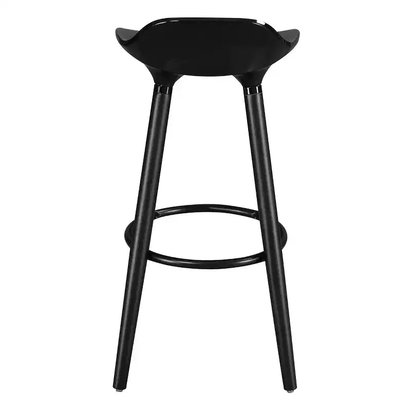 Tabouret de bar noir d'inspiration vintage, dossier bas, pieds en bois, hauteur fixe