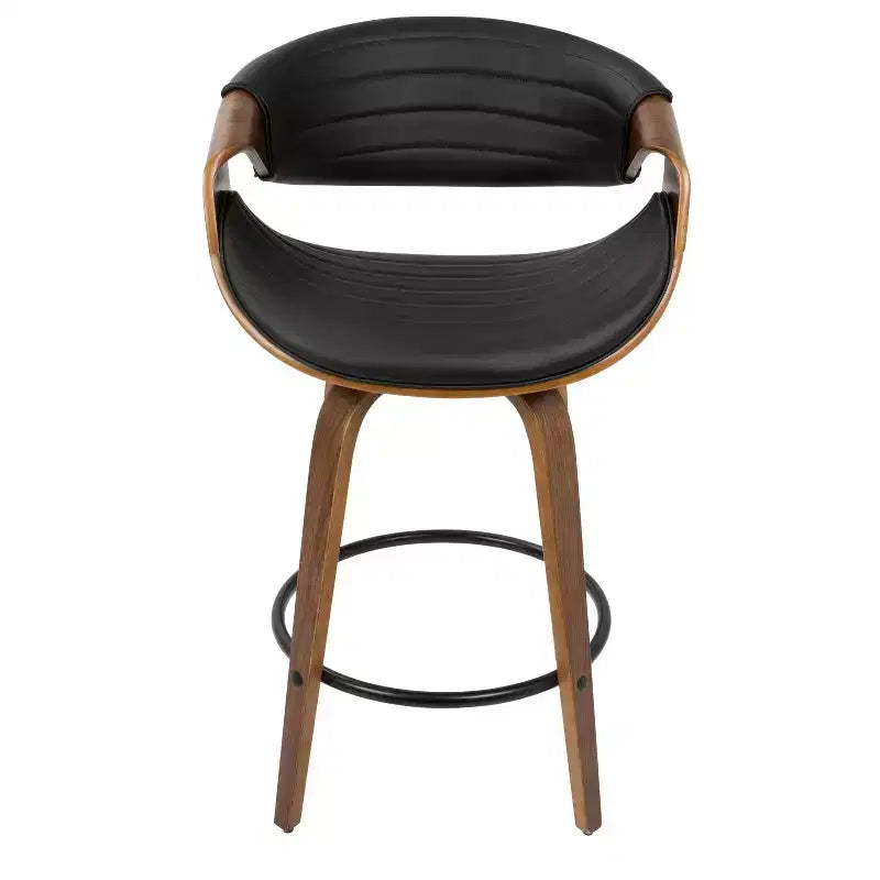 Lot de 2 tabourets de bar pivotants hauteur comptoir Mid-Century Modern en faux cuir noyer/noir, structure bois et métal, capacité 113 kg