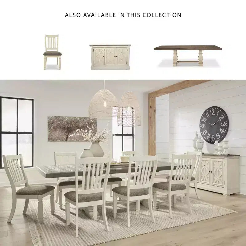 Lot de 2 chaises de salle à manger rembourrées à dossier droit, coloris blanc antique, finition chêne texturé